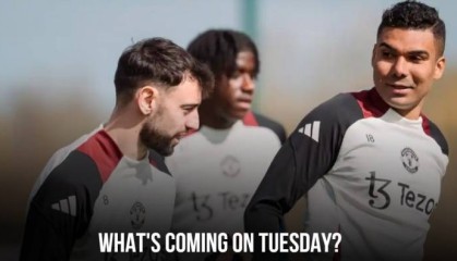 曼联当地时间周二上午在卡灵顿进行训练，随后将出发前往毕尔巴鄂